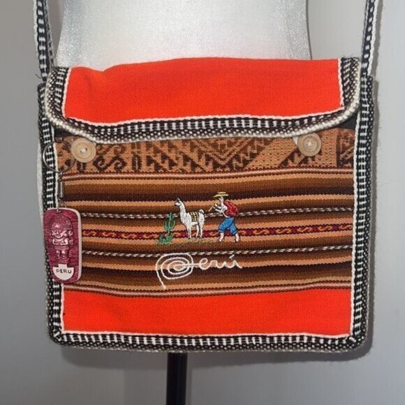 PERUVIAN Embroidered CrOne Sizesbody Bag  With Key Ring - Picture 3 of 8